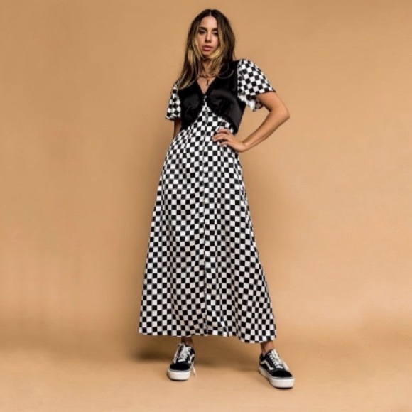 Dressed in LALA Dresses & Skirts - Dressed in LALA No Risk No Magic Maxi Dress Size L Checkerboard Satin Rockabilly